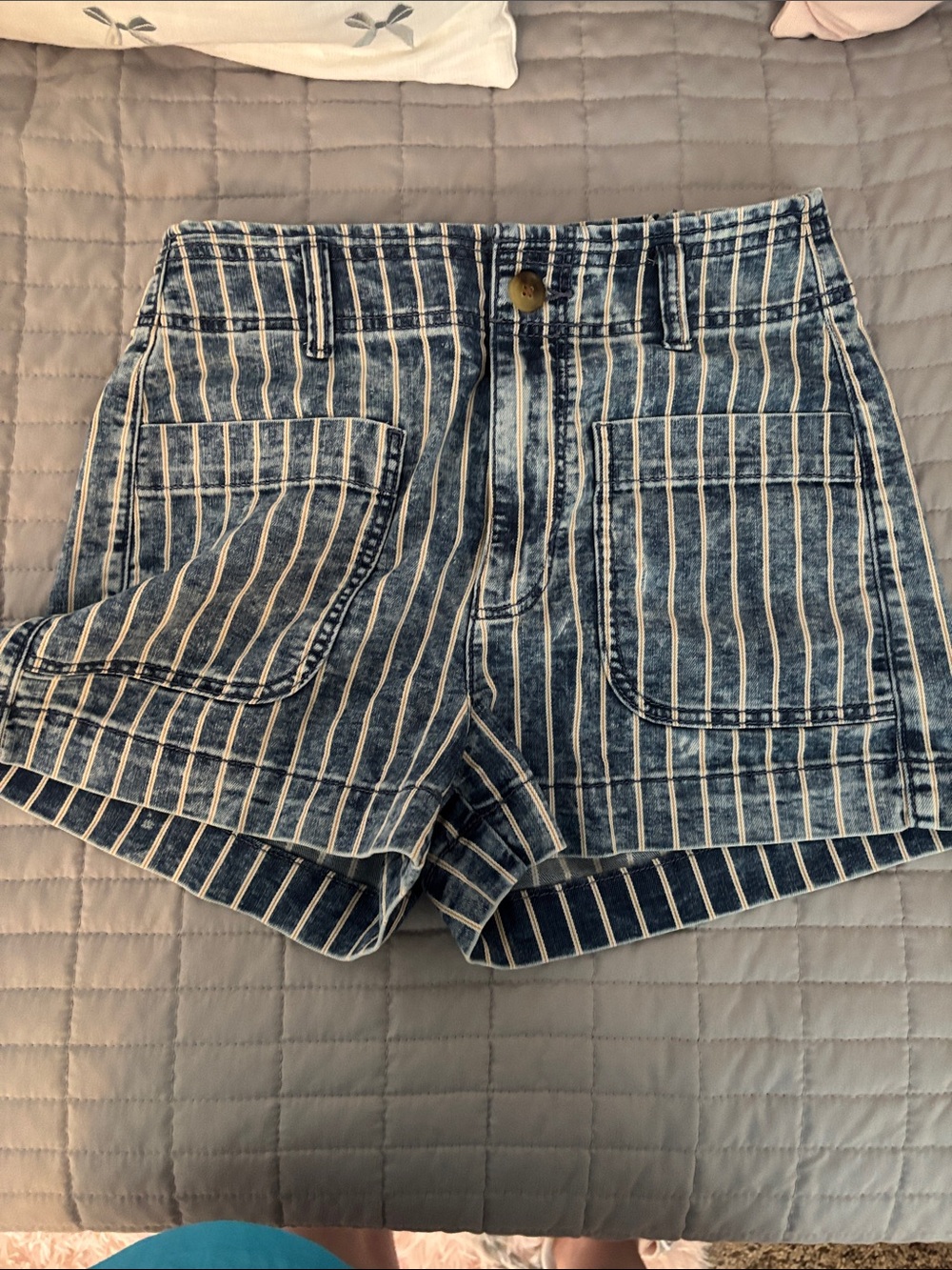 American Eagle Outfitters Blue and White Striped Denim Shorts